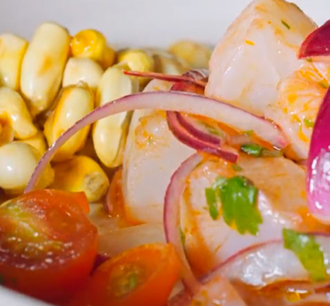 Fish ceviche with roasted sweet potato chips